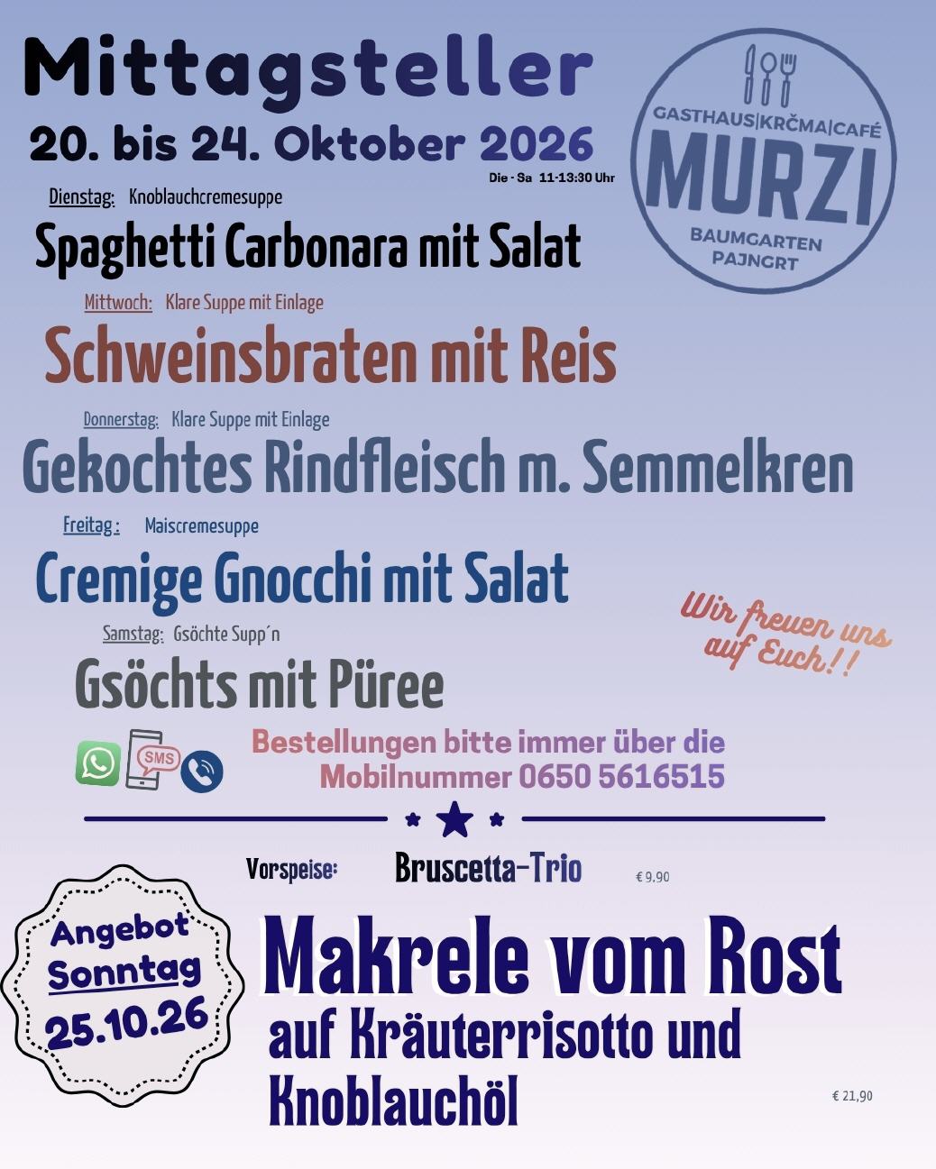 Mittagsteller 20-24.10 und Sonntag