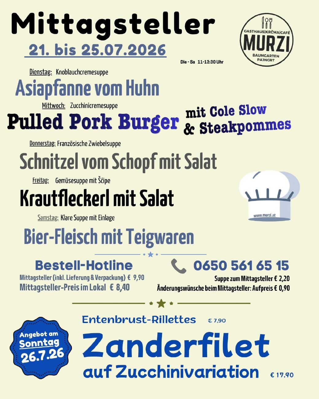 Mittagsteller v. 21-25 Juli und Sonntagsangebot