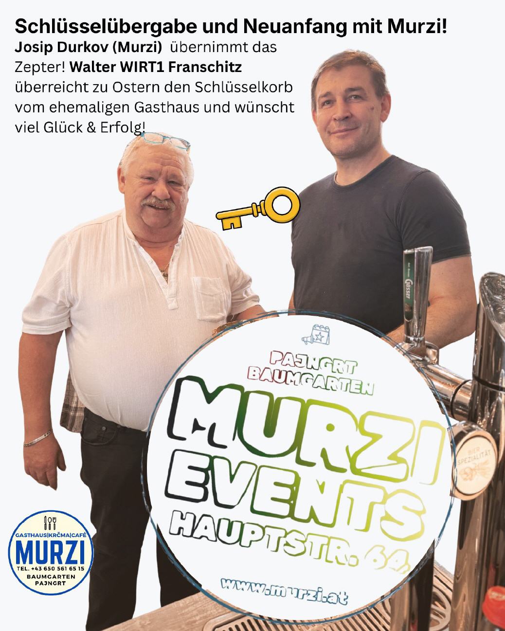 Foto von der Schl&uuml;ssel&uuml;bergabe Walter Franschitz an Josip Murzi Durkov